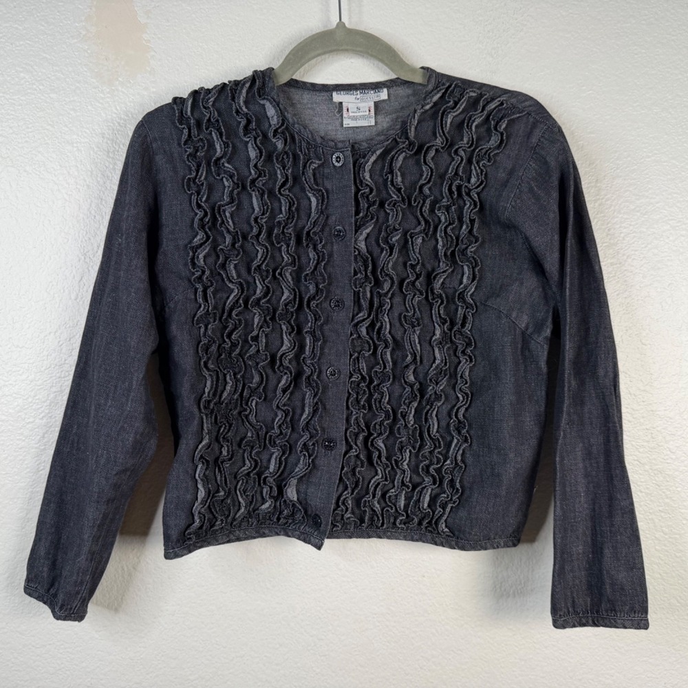 Vtg Georges Marciano For Guess Black Denim Top Sz S Cropped Ruffles Country Boho